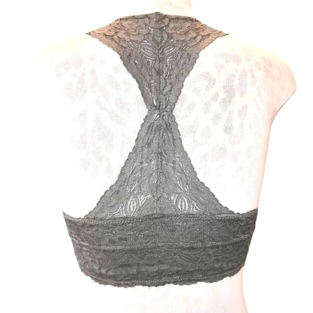 Free People Intimately Free‎ Galloon Gray Stretch Lace Racerback Bralette Size S